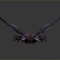 Fierce Demon Game Character With Red Glowing Wings Metallic Body And Horns
