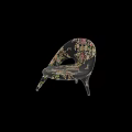 Elegant Floral Pattern Accent Chair with Black Background Hollow Design and Curved Legs