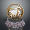 Elegant Golden Intertwined Ring Sculpture With Brick Like Base Design