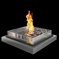 Modern Glass Fireplace With Flaming Fire And Transparent Structure And Stone Base 3d model