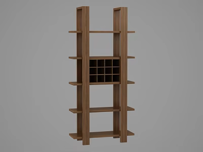 Modern Wooden Display Shelf With Multiple Open Shelves And Grid Storage Compartment 3d model