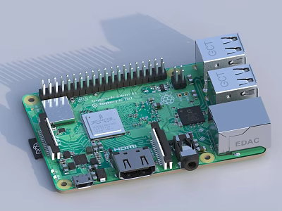 Green Development Circuit Board With USB Ports Integrated Chip And Pins 3d model