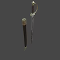 Medieval Curved Sword with Metal Hilt Dark Wrapped Handle and Black Scabbard with Metal Accents