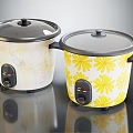 Stylish Kitchen Appliances Two Rice Cookers With Floral Patterns And Gray Lids