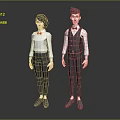 Two 3D Characters In Formal Clothing With White Shirt Red Bow Tie And Black Vest