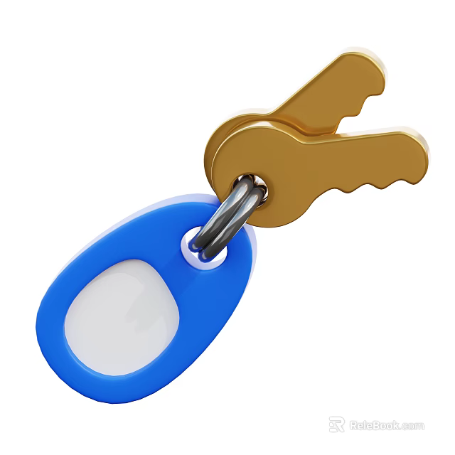 Elegant Decorative Ornament Set With Gold Key Blue Oval Pendant And Metal Ring 3d model 