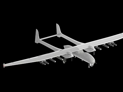 White Drone With Long Wings And Multiple Engines On Black Background 3d model