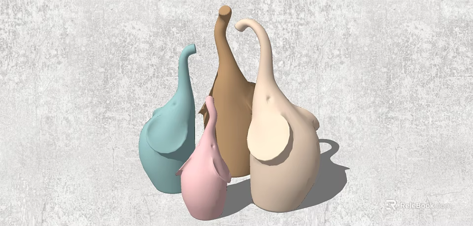 Decorative Modern Elephant Figurine Set with Multiple Colors for Home Decoration 3d model 