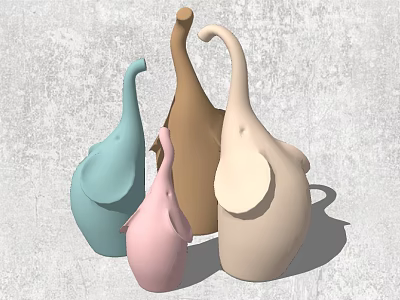 Decorative Modern Elephant Figurine Set with Multiple Colors for Home Decoration 3d model
