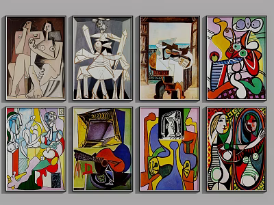 Eight Colorful Abstract Paintings with Vibrant Shapes and Artistic Abstract Designs 3d model