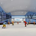 People Enjoying Skiing Fitness Activity At Indoor Ski Resort Spacious Area Blue Walls Large Windows