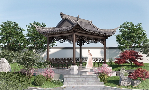 Chinese-style pavilion landscape pavilion four-leg pavilion courtyard landscape pavilion square pavilion waterside antique pavilion demonstration area landscape pavilion 3d model