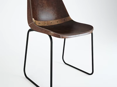 Brown Leather Office Chair With Metal Frame And Stitched Details 3d model