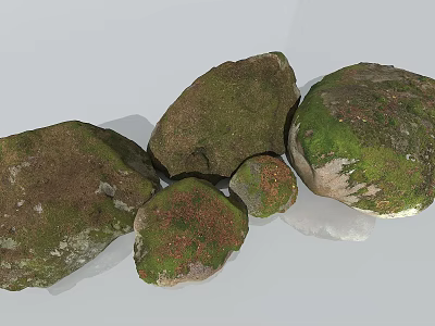 Natural Moss Covered Stones With Various Sizes And Green Textures On Light Surface 3d model
