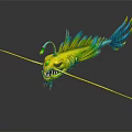 Vibrant Aquatic Animal 3D Model Yellow Green Blue Fins Angler Lure Sharp Teeth Fierce Look
