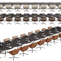 Modern Conference Table With Black Tabletop Brown Chairs And Glassware For Meetings