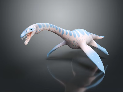 Realistic Plesiosaur 3D Model With Long Neck Blue White Spots And Flippers 3d model