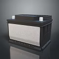 Car Battery With Black Body Two White Top Caps On Black Background With Reflection