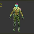 Game Movie Character In Orange Coat Green Pants Black Gloves And Yellow Headpiece