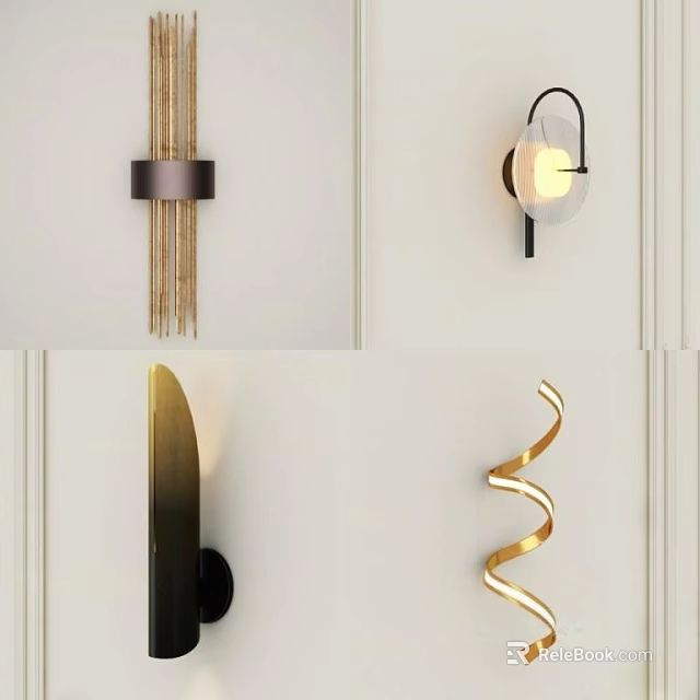 Modern Stylish Wall Sconces With Spiral Linear Metal And Glass Design Elements 3d model 