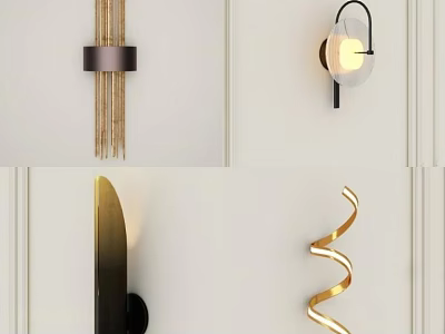 Modern Stylish Wall Sconces With Spiral Linear Metal And Glass Design Elements 3d model