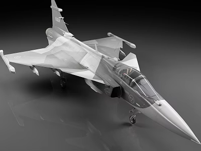 Silver Fighter Jet With Aerodynamic Shape Cockpit And Landing Gear 3d model