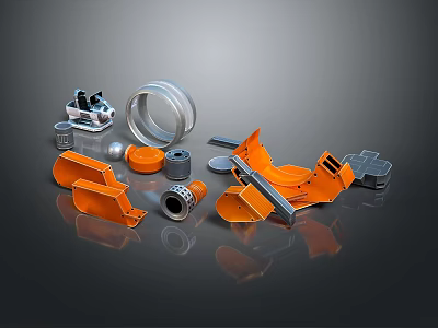 Medical Equipment Components Featuring Orange Enclosures Metal Fittings And Transparent Covers 3d model