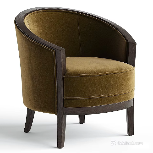 Olive Green Velvet Accent Chair With Dark Wood Frame And Curved Armrests 3d model 