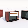 Three Vintage Retro TVs With Wooden Case And Antennas On White Background