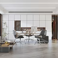 Modern Office Interior Open Layout With White Walls Gray Sofa Desk Chairs And Plants