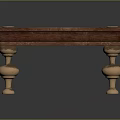 Antique Style Wooden Table With Brass Decorative Discs And Spherical Metal Legs
