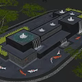 Serene Water Fountain Landscape With Koi Fish Green Plants And Flowing Streams