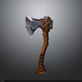 Medieval Battle Axe Weapon With Purple Blade And Wooden Handle Red Rope Knots