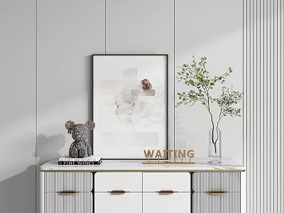 Modern Ornament Combination With Teddy Bear Painting Vase And Waiting Letter Decor On Console Table 3d model