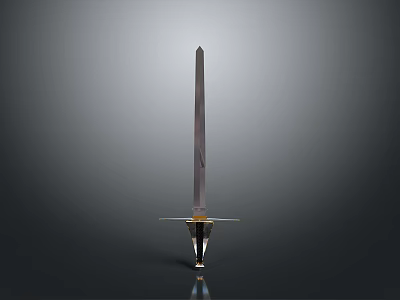 Sword With Slender Blade And Golden Decorated Hilt On Gray Background With Reflection 3d model