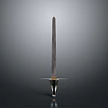 Sword With Slender Blade And Golden Decorated Hilt On Gray Background With Reflection