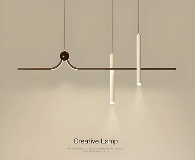 Creative Modern Pendant Light Design with Long Metal Frame and Cylindrical Hanging Lamps 3d model