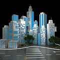 Modern Urban Cityscape With Tall Buildings Traffic Lights Trees And Crosswalk