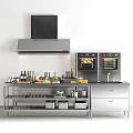 Modern Stainless Steel Kitchen Interior With Oven Appliances Countertop And Cabinets