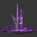 Magical Cartoon Scene With Purple Circular Arch Glass Stairs And Decorative Structures
