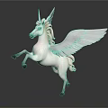 White Unicorn Statue With Wings In Standing Pose On Dark Background 3d model