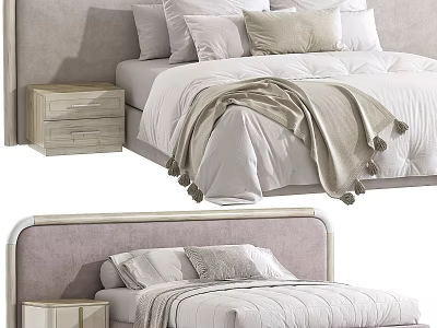 Modern Bedroom Bed Design With Upholstered Headboard Pillows Blanket And Nightstand 3d model