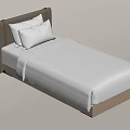 Modern Single Bed With White Bed Sheet Wooden Headboard And Pillows