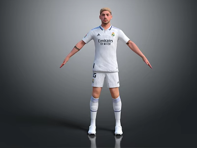 Man in White Real Madrid Football Jersey Shorts and Socks Standing Pose 3d model