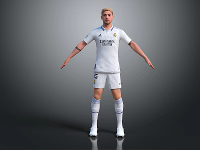 Man in White Real Madrid Football Jersey Shorts and Socks Standing Pose 3d model Man in White Real Madrid Football Jersey Shorts and Socks Standing Pose 3d model