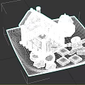 Gingerbread House And Festive Sweets On Red Plate 3d model