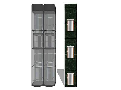 Transparent Cylindrical Elevator With Green Marble Panel And Glass Metal Frame Design 3d model