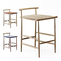 Modern Wooden Bar Stools With Woven Seat Design In Brown And Blue Colors