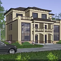 Detached Two Story Villa With Beige Facade Large Windows Balcony And Front Landscaping