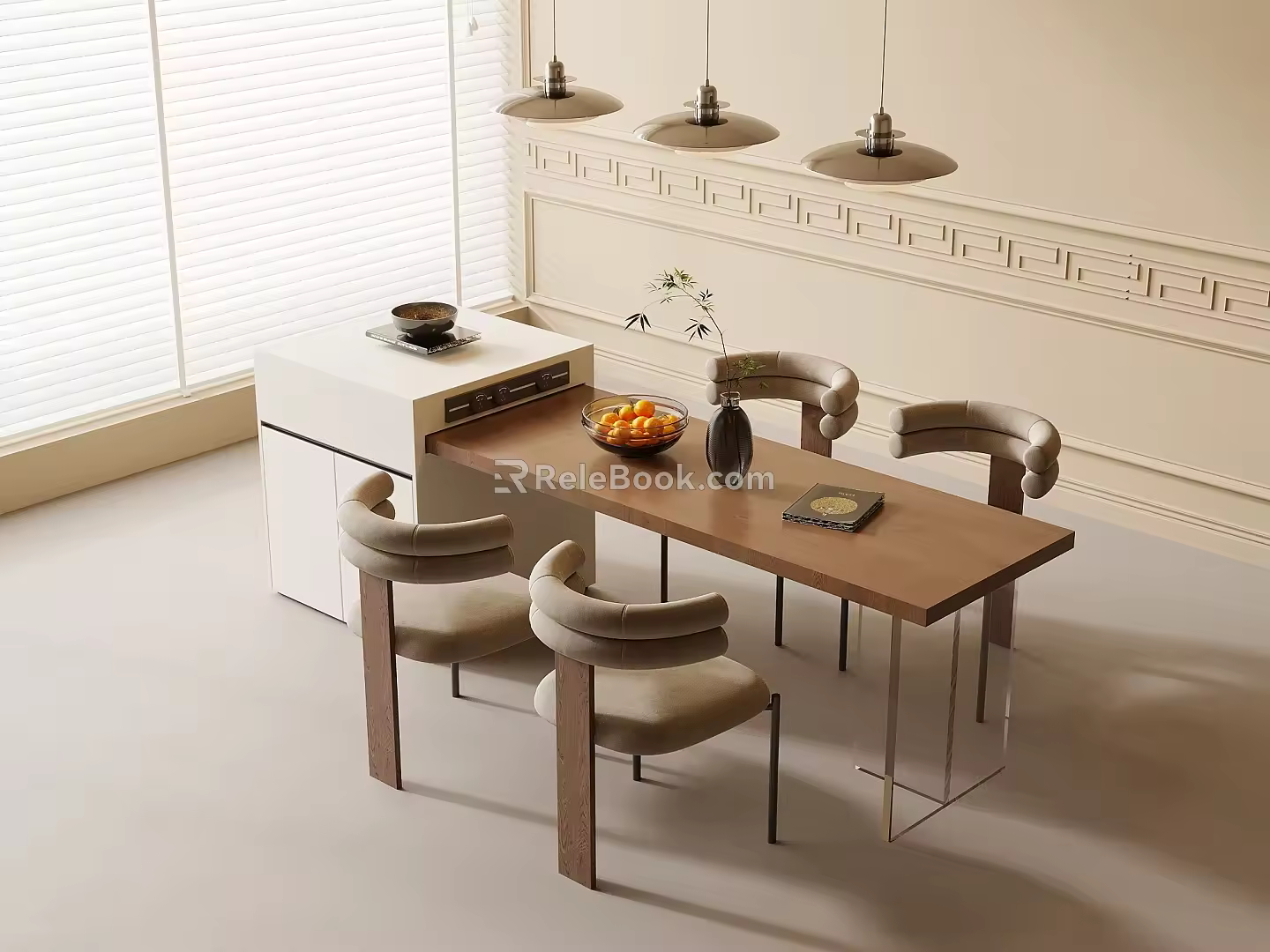 Middle Ancient Style Island Table and Chair Combination 3d model